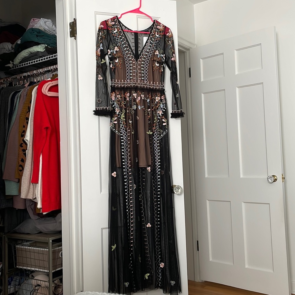 French Connection Black and Brown Floral Maxi Dress